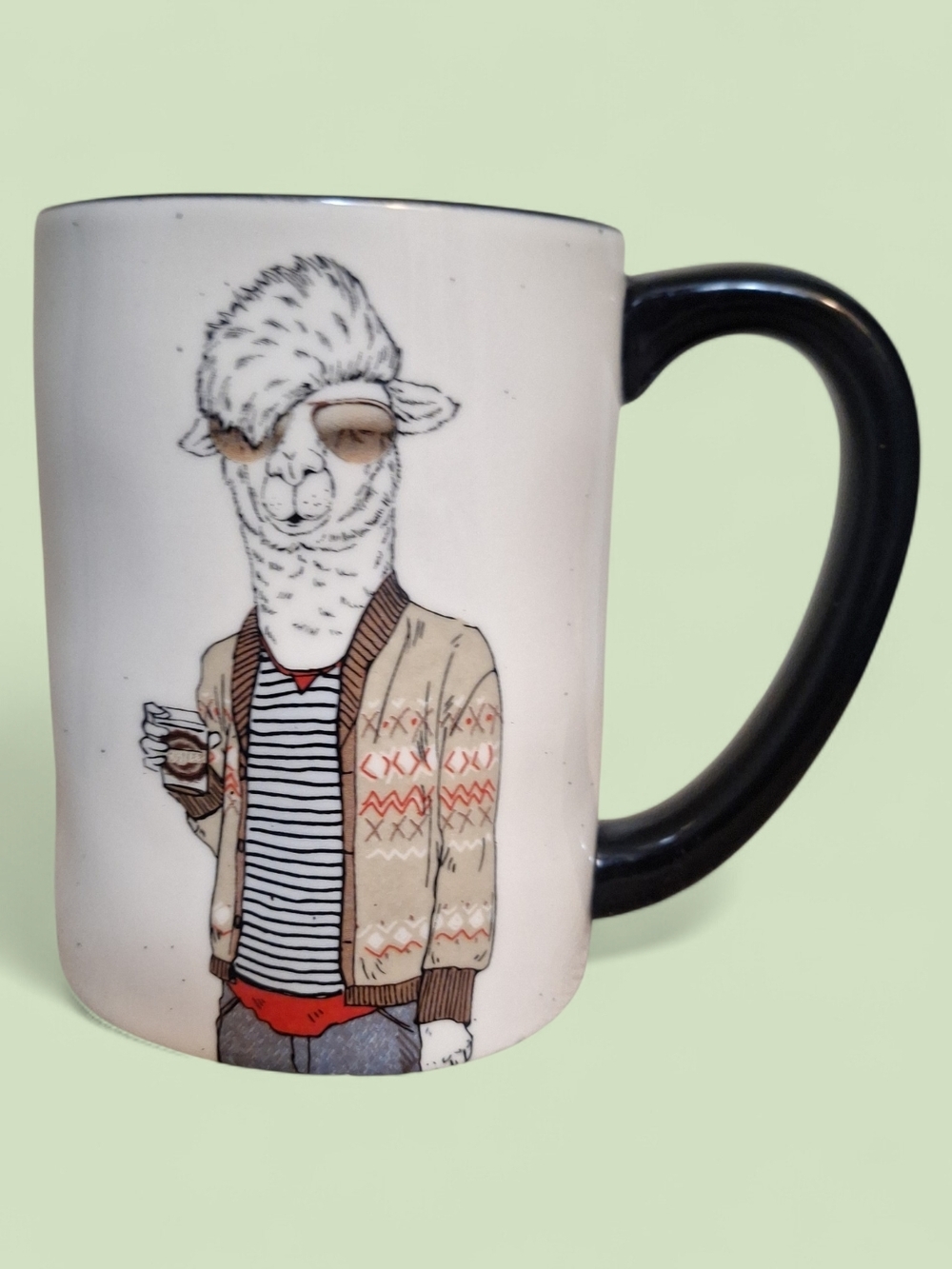 Novelty Llama Hipster Coffee Mug in White with Black Handle 14oz